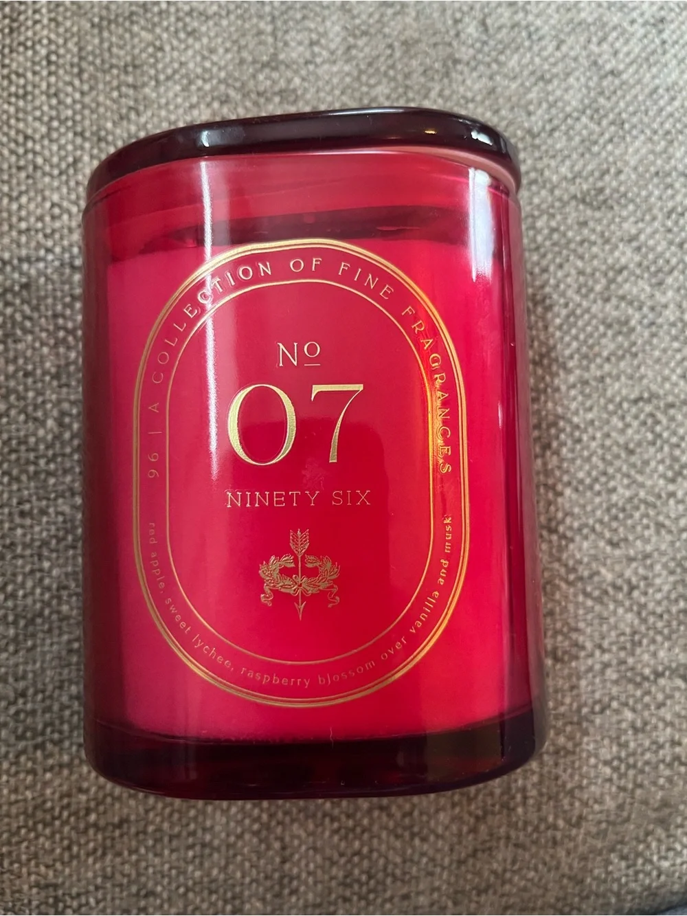 Ninety Red Glass Candle Jar with Gold Accents